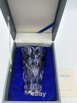 Cristallerie Saint-Louis Cut Crystal Glass Vase Blue Made in Moselle France