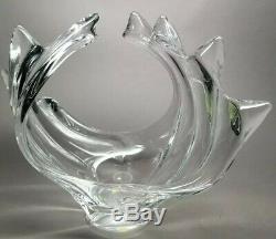 Crystal ART VANNES LE CHATEL 11.5 Swirling wave CENTERPIECE VASE BOWL FRANCE