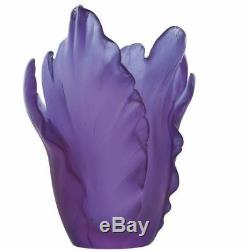 DAUM Floral Tulip Vase Ultraviolet Purple Art Glass Made in France 05213-2 New