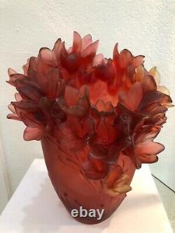 DAUM France Pate De Verre Safran Art Glass Vase Numbered Edition