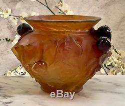 DAUM Large Figs Bowl Vase Amber French Crystal Pate de Verre Retail $4800