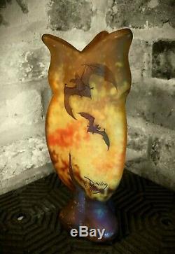 DAUM NANCY Art Nouveau acid etched'BATS' -'CHAUVES SOURIS' Cameo Glass vase