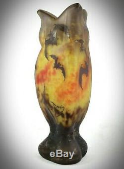 DAUM NANCY Art Nouveau acid etched'BATS' -'CHAUVES SOURIS' Cameo Glass vase