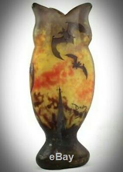 DAUM NANCY Art Nouveau acid etched'BATS' -'CHAUVES SOURIS' Cameo Glass vase