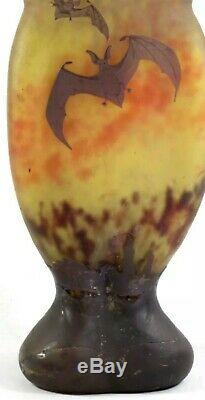 DAUM NANCY Art Nouveau acid etched'BATS' -'CHAUVES SOURIS' Cameo Glass vase