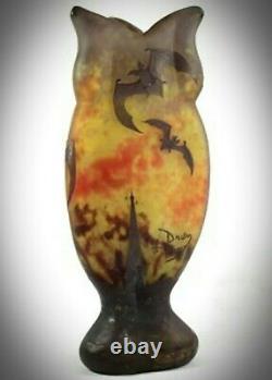 DAUM NANCY Art Nouveau acid etched'BATS''CHAUVES SOURIS' cameo glass / Galle