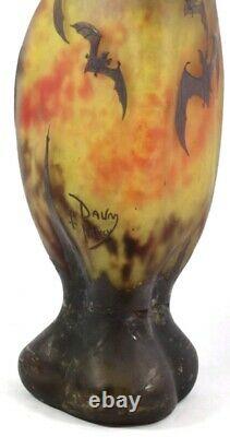 DAUM NANCY Art Nouveau cameo glass vase BATS'/'CHAUVES SOURIS' / HALLOWEEN