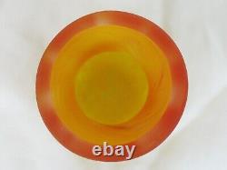 DAUM NANCY (FRANCE) CAMEO GLASS Orange Leaves Yellow Bud Vase 4.5