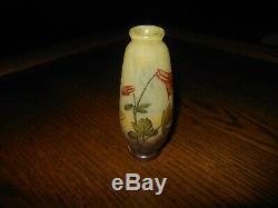 DAUM NANCY FRANCE CROSS OF LORRAINE SMALL VASE with HAND PAINTED BELL FLOWERS