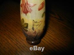DAUM NANCY FRANCE CROSS OF LORRAINE SMALL VASE with HAND PAINTED BELL FLOWERS