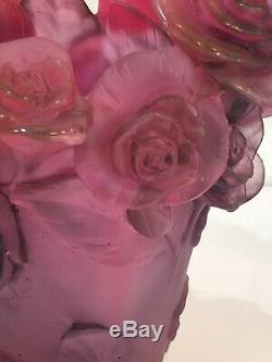 DAUM Pate De Verre Glass Red And Purple Vase Rose Passion Numbered Edition