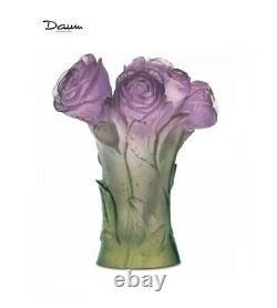DAUM Peony Vase 05215-2 FRANCE CRYSTAL GLASS New in Box Purple Green Pivoine