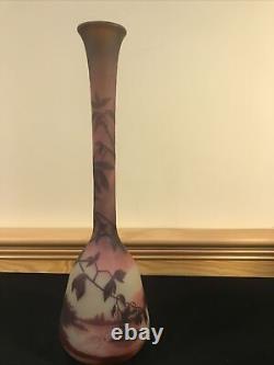 D'ARGENTAL French Acid Etched Cameo Glass Vase Saint Louis Lake Scene Leaves