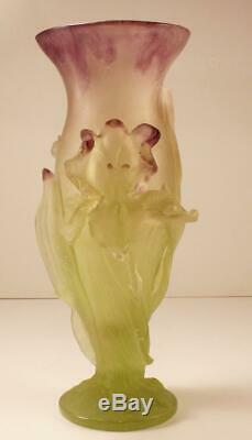 Daum Fleur Iris Flower Pate De Verre Crystal Vase, 11 Inches Tall