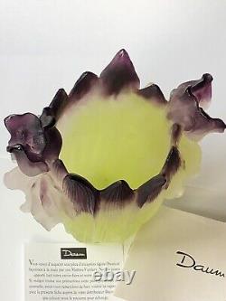 Daum France Crystal Iris Vase Green Purple Pate De Verre Signed