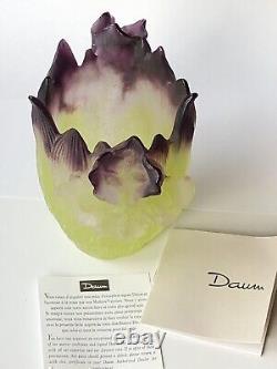 Daum France Crystal Iris Vase Green Purple Pate De Verre Signed