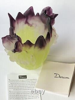 Daum France Crystal Iris Vase Green Purple Pate De Verre Signed