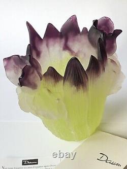 Daum France Crystal Iris Vase Green Purple Pate De Verre Signed