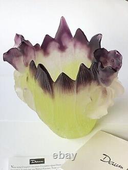 Daum France Crystal Iris Vase Green Purple Pate De Verre Signed