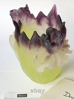 Daum France Crystal Iris Vase Green Purple Pate De Verre Signed