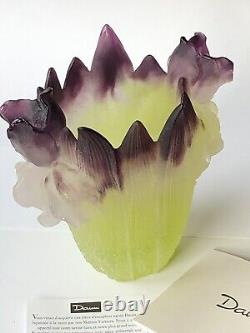 Daum France Crystal Iris Vase Green Purple Pate De Verre Signed