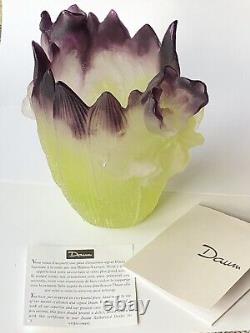 Daum France Crystal Iris Vase Green Purple Pate De Verre Signed