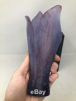 Daum France Crystal Pate De Verre Amethyst Purple Amaryllis Flower Vase