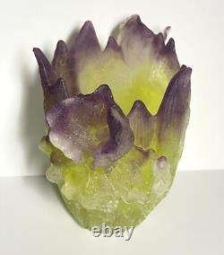 Daum France Iris Vase Purple & Green Pate de Verre Small Repair