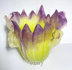 Daum France Iris Vase Purple & Green Pate de Verre Small Repair