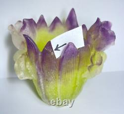 Daum France Iris Vase Purple & Green Pate de Verre Small Repair