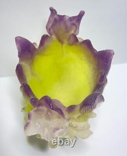 Daum France Iris Vase Purple & Green Pate de Verre Small Repair