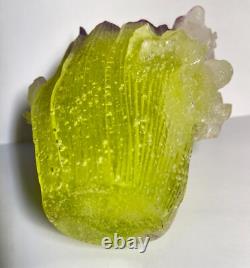 Daum France Iris Vase Purple & Green Pate de Verre Small Repair
