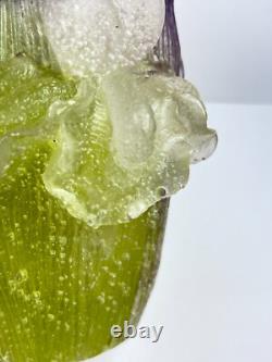 Daum France Iris Vase Purple & Green Pate de Verre Small Repair