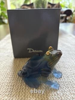 Daum France Pate de Verre Blue frog withGold Eyes With Orig Box 3 1/4x 2 ¾-mint