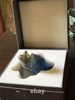 Daum France Pate de Verre Blue frog withGold Eyes With Orig Box 3 1/4x 2 ¾-mint