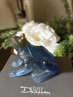 Daum France Pate de Verre Blue frog withGold Eyes With Orig Box 3 1/4x 2 ¾-mint