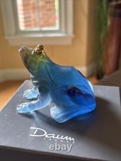 Daum France Pate de Verre Blue frog withGold Eyes With Orig Box 3 1/4x 2 ¾-mint