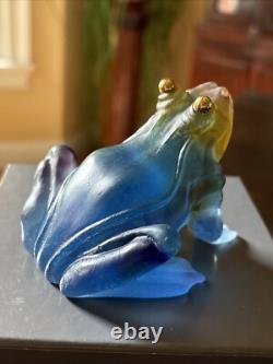 Daum France Pate de Verre Blue frog withGold Eyes With Orig Box 3 1/4x 2 ¾-mint