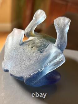 Daum France Pate de Verre Blue frog withGold Eyes With Orig Box 3 1/4x 2 ¾-mint