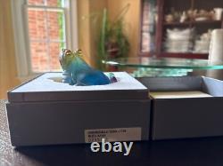 Daum France Pate de Verre Blue frog withGold Eyes With Orig Box 3 1/4x 2 ¾-mint