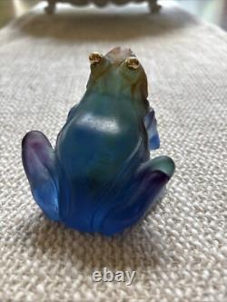 Daum France Pate de Verre Blue frog withGold Eyes With Orig Box 3 1/4x 2 ¾-mint