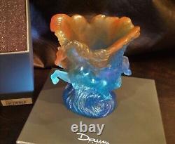 Daum France Pate de Verre Timbale Chevaux de Marly Bleu Horse Vase MIB