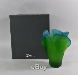 Daum France Pete De Verre Crystal GinkoLeaf Vase Porte Lumignon Signed