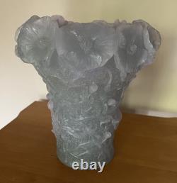 Daum French Pate de Verre Hibiscus Lavender Vase Read Full Description