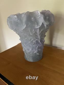 Daum French Pate de Verre Hibiscus Lavender Vase Read Full Description