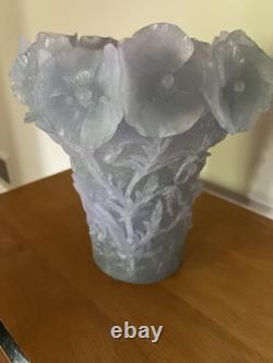 Daum French Pate de Verre Hibiscus Lavender Vase Read Full Description