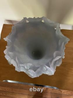Daum French Pate de Verre Hibiscus Lavender Vase Read Full Description
