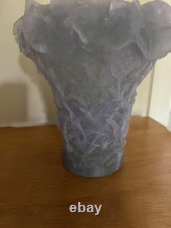 Daum French Pate de Verre Hibiscus Lavender Vase Read Full Description