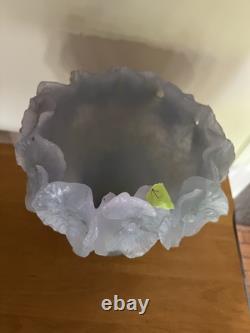 Daum French Pate de Verre Hibiscus Lavender Vase Read Full Description