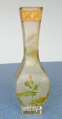 Daum Nancy 7 5/8 Enameled Glass Vase with Yellow Wildflowers